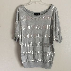 New Silver Sequins Vertical Detailed Blouse XL